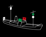 Ein Boot mit Positionslichtern: grün und rot auf dem Deck, grün und weiß am Mast. Die Bedeutung der Positionslichter am Boot ist entscheidend für die Sicherheit.